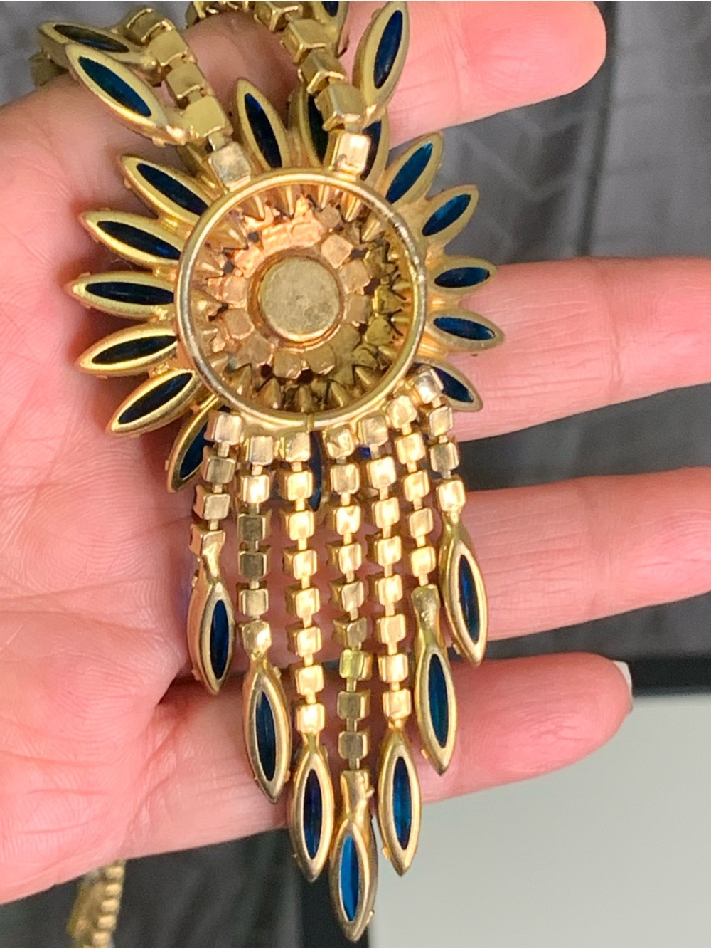 RARE - Vintage Juliana DeLizza & Elster Blue Rhinestone Sunflower Waterfall Neck - Picture 15 of 16